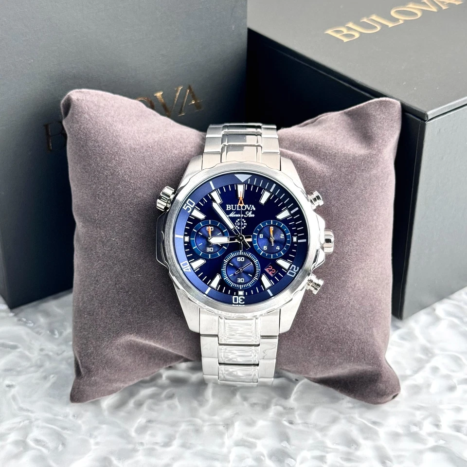 Bulova Men's Marine Star 43MM Blue Dial 6-Hand Chronograph Quartz Watch 96B256