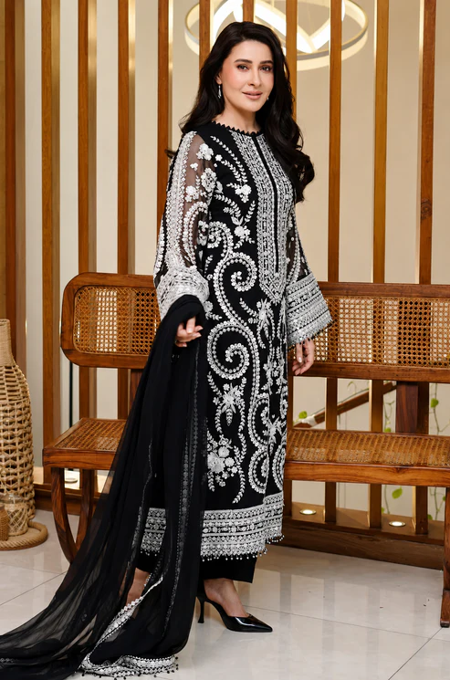Chantelle by Baroque Unstitched Embroidered Chiffon 3 PC Suit UF-4158 - Festive Collection - 2