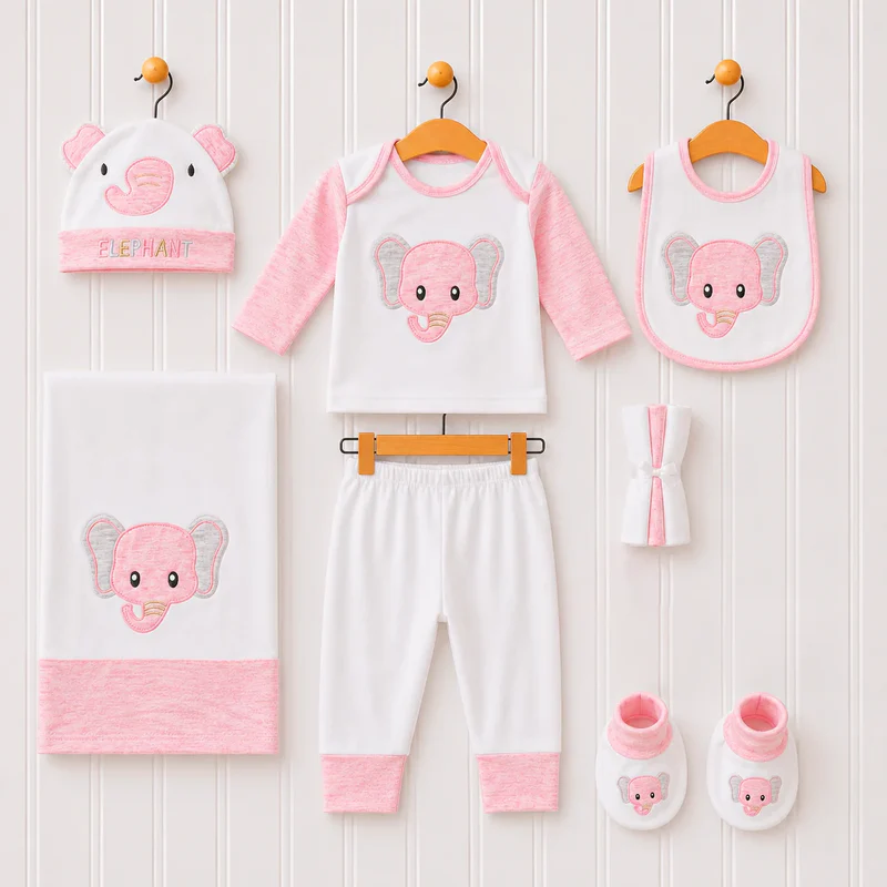 Baby Girl 9 Piece Starter Set Pink Bear